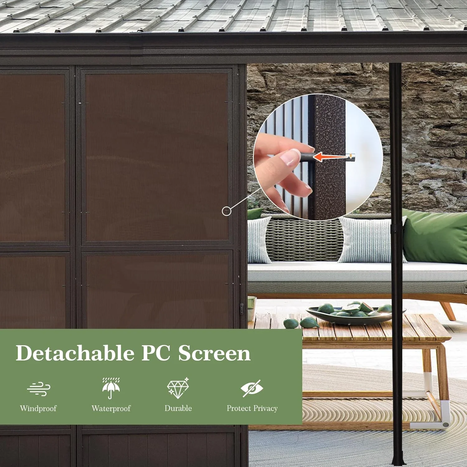 Domi Outdoor Living 10' x 12' Hardtop Lean-to Gazebo, Wall-Mounted with Galvanized Steel Roof Wall Pergola with Aluminum Frame, Curtains and Netting, for Patio, Deck, Garden, Backyard