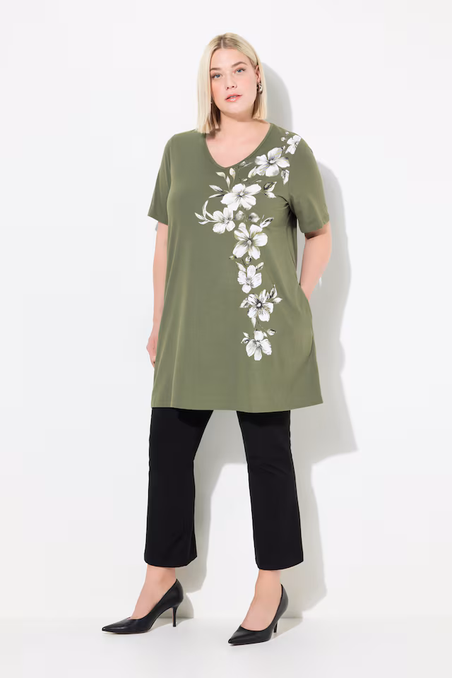 Placment Print A-line Swing Pocket Cotton Knit Tunic