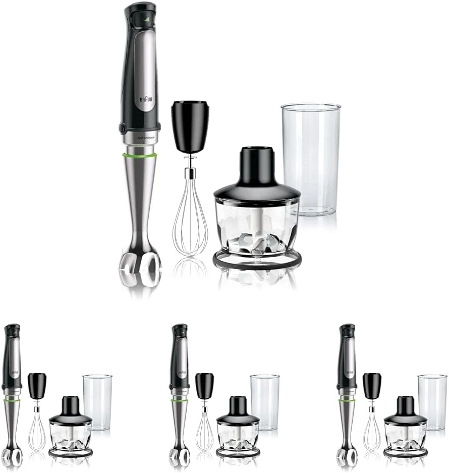 Mixeur plongeant 3 en 1 Braun MultiQuick 7 avec robot culinaire intégré – Puissant mixeur plongeant électrique portatif – Émulsificateur pour hacher, battre et fouetter – Idéal pour les soupes, les purées, les smoothies et bien plus encore