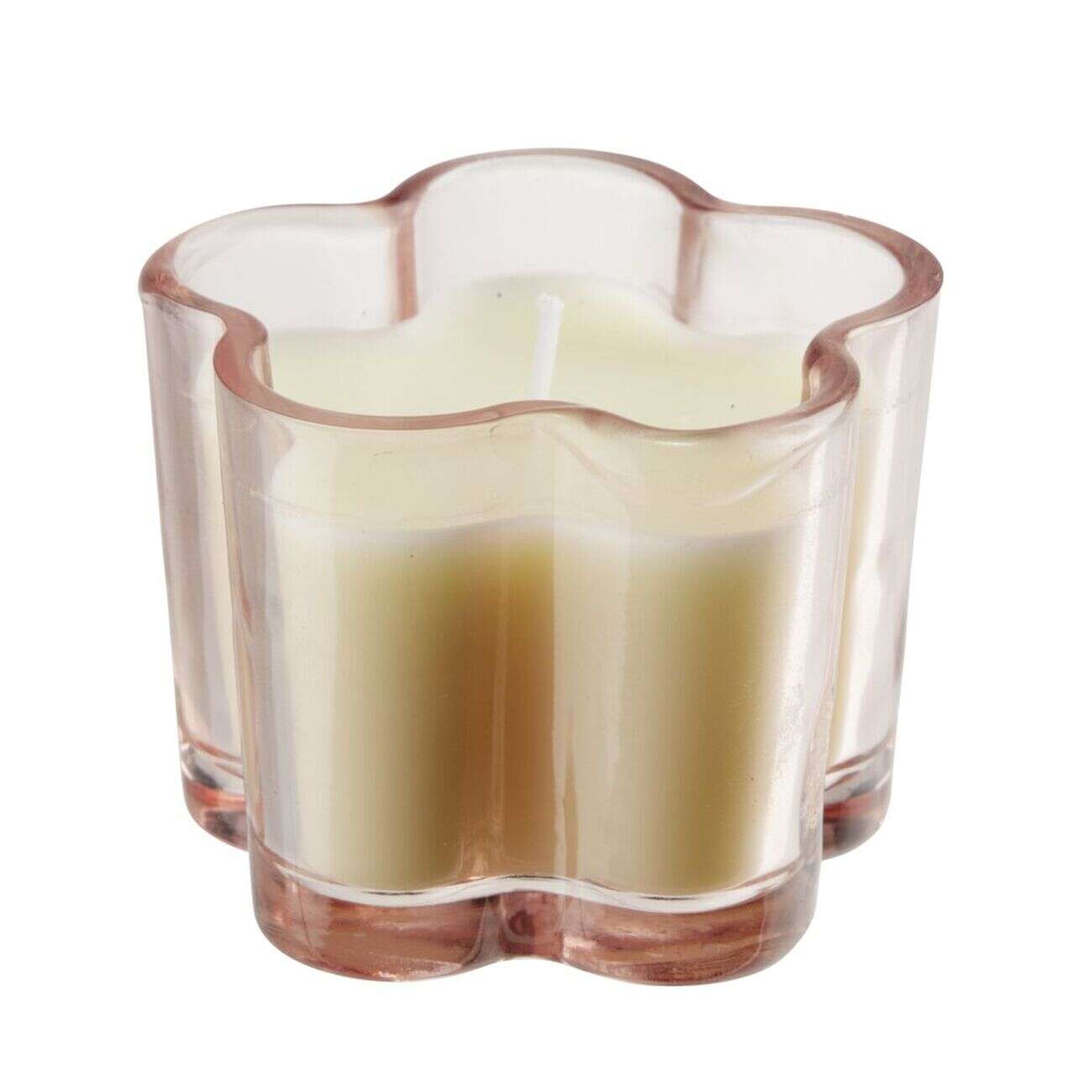 Bougie dans verre coloré forme fleur Ø5xH7cm (3 modèles)