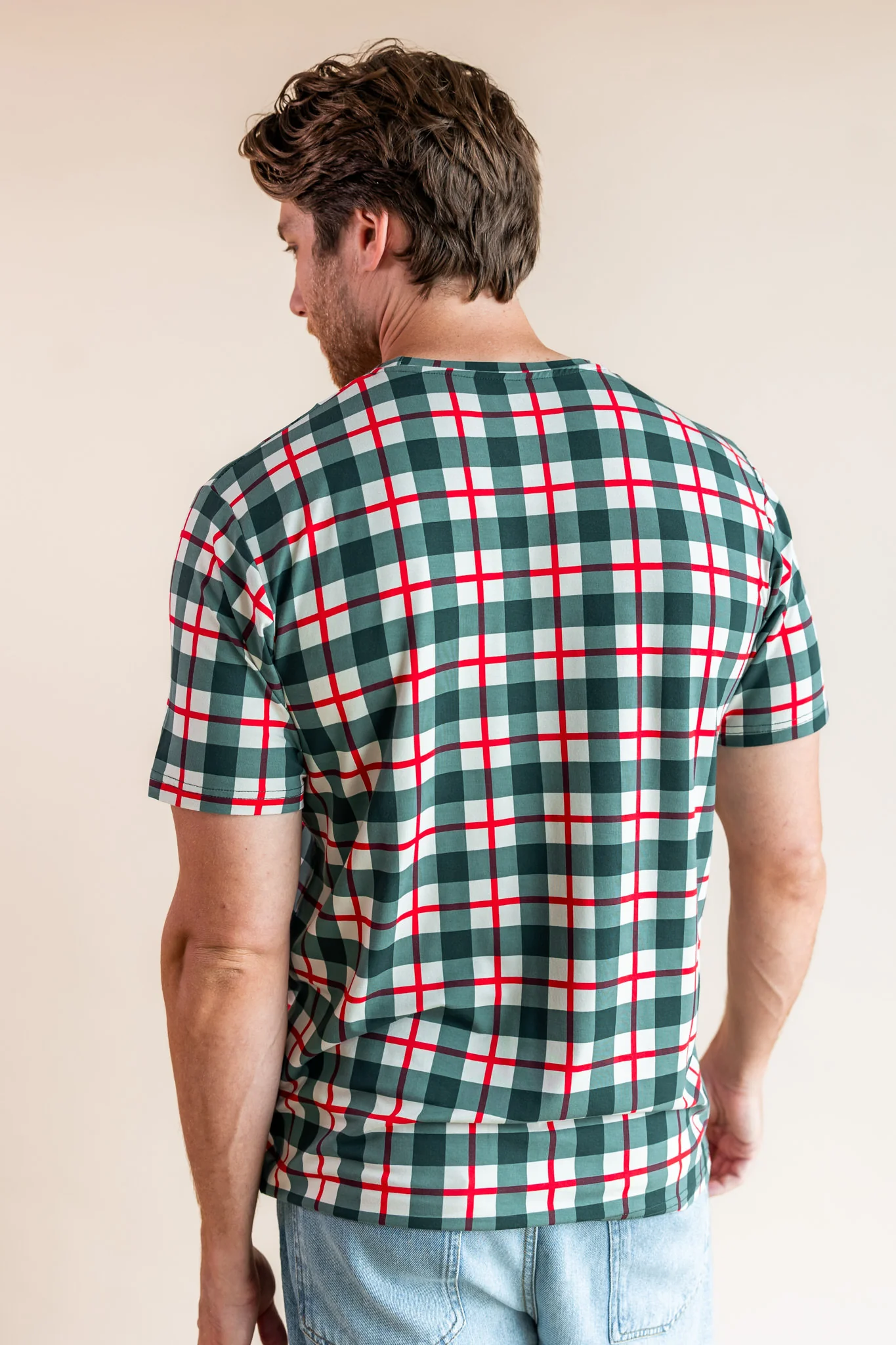 Men's Crew Neck Tee in Holiday Plaid