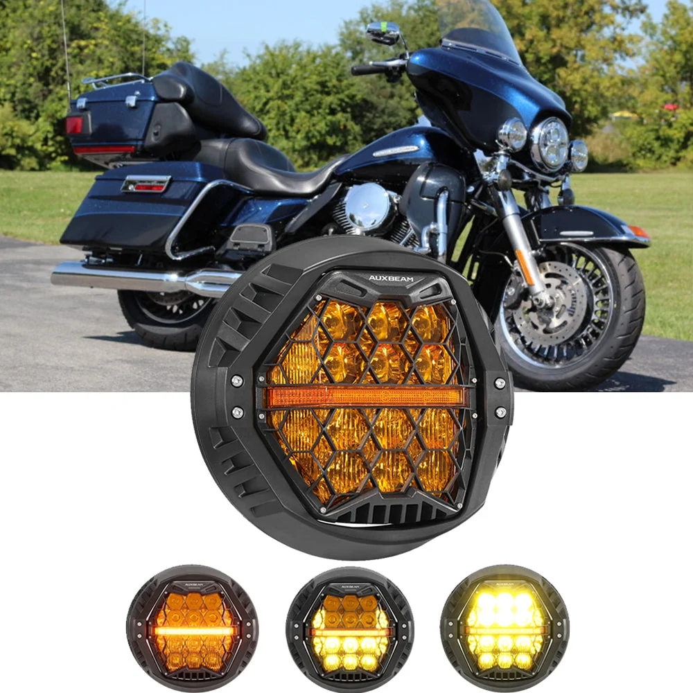 7 Inch 120W DOT Motorcycle LED Headlight Assembly with Amber DRL & Honeycomb Design (Hi/Lo Beam) for 2010-2013 Electra Glide Ultra Limited FLHTK