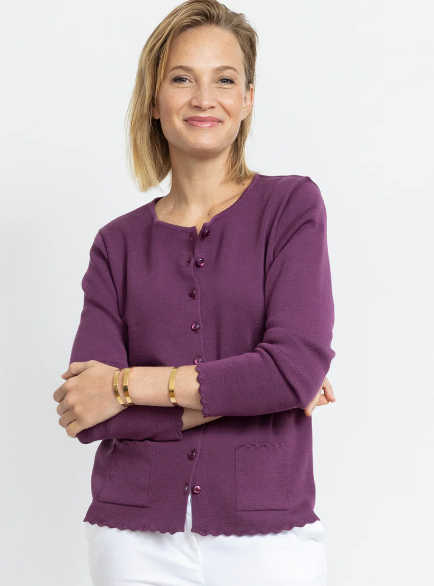 Cardigan femme en laine mérinos Violet Prune