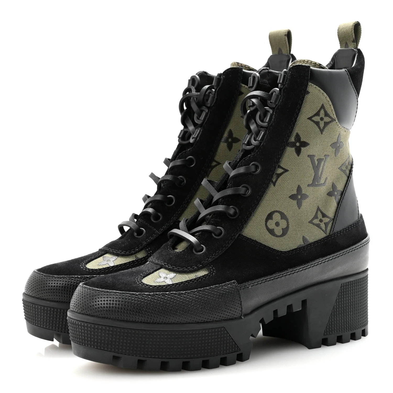 Suede Monogram Laureate Platform Desert Boots 37 Kaki Black