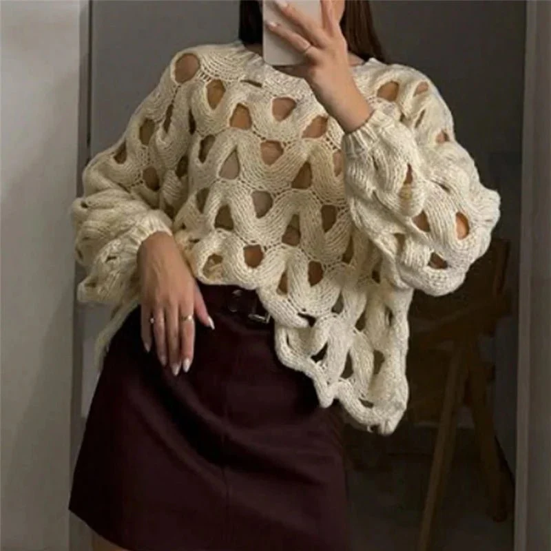 Pull en maille crochet à manches longues pour femme