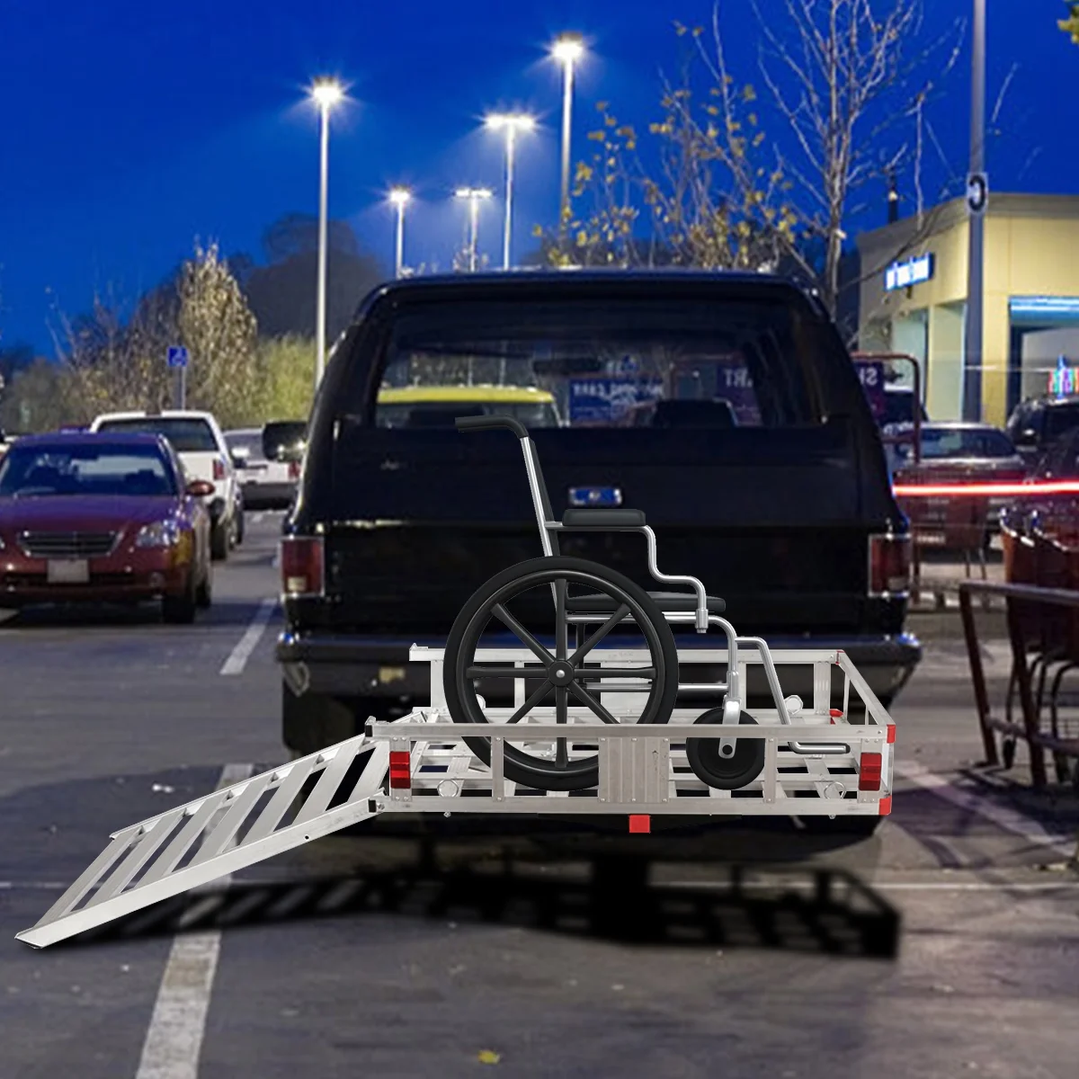 Costway 50'' x 29.5'' Aluminum Cargo Carrier with Ramp Hitch - Mounted Mobility Carrier Hauler