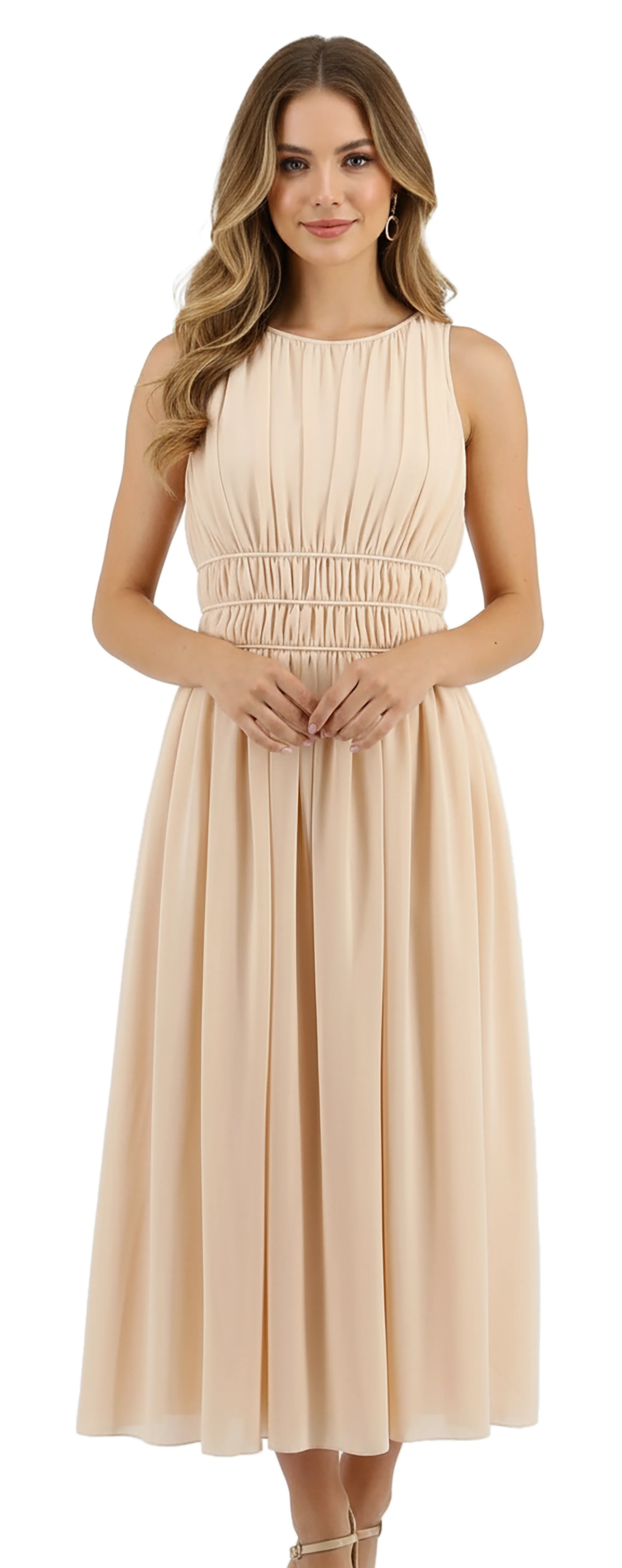 strapless open back dress Emporio Armani Baby Girls Pleated Logo Dress in Beige main image 1