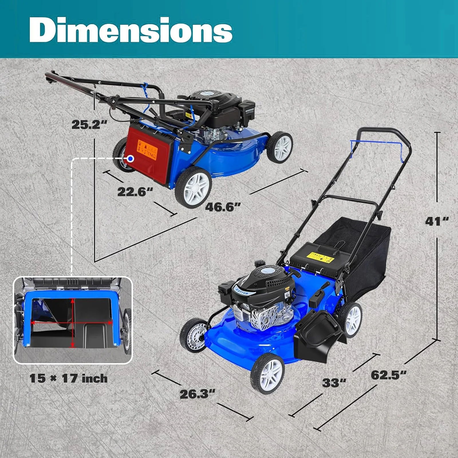 Hykolity Push Mower 21" 201cc Gas Grass Lawn Mowers with 8 - Position Height Adjustment 3 - in - 1 Side Discharge Walk Behind Lawnmower