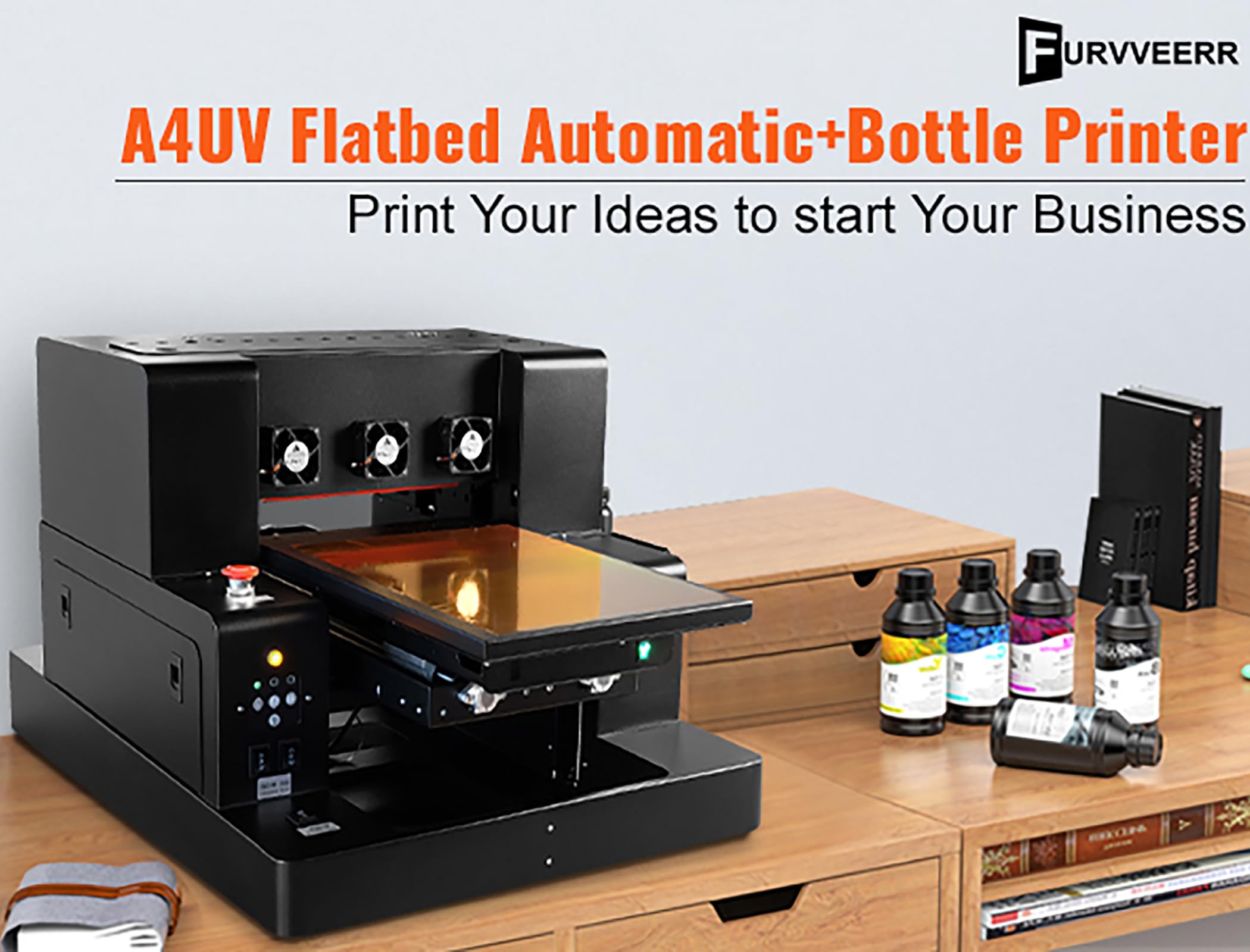 A4 L805 UV Printer, High Resolution 2880 x1440dpi UV Flatbed Printer with Bottle Holder for Phone Case Glass Cups Stickers Wood Acrylic Leather Golf Balls (A4)