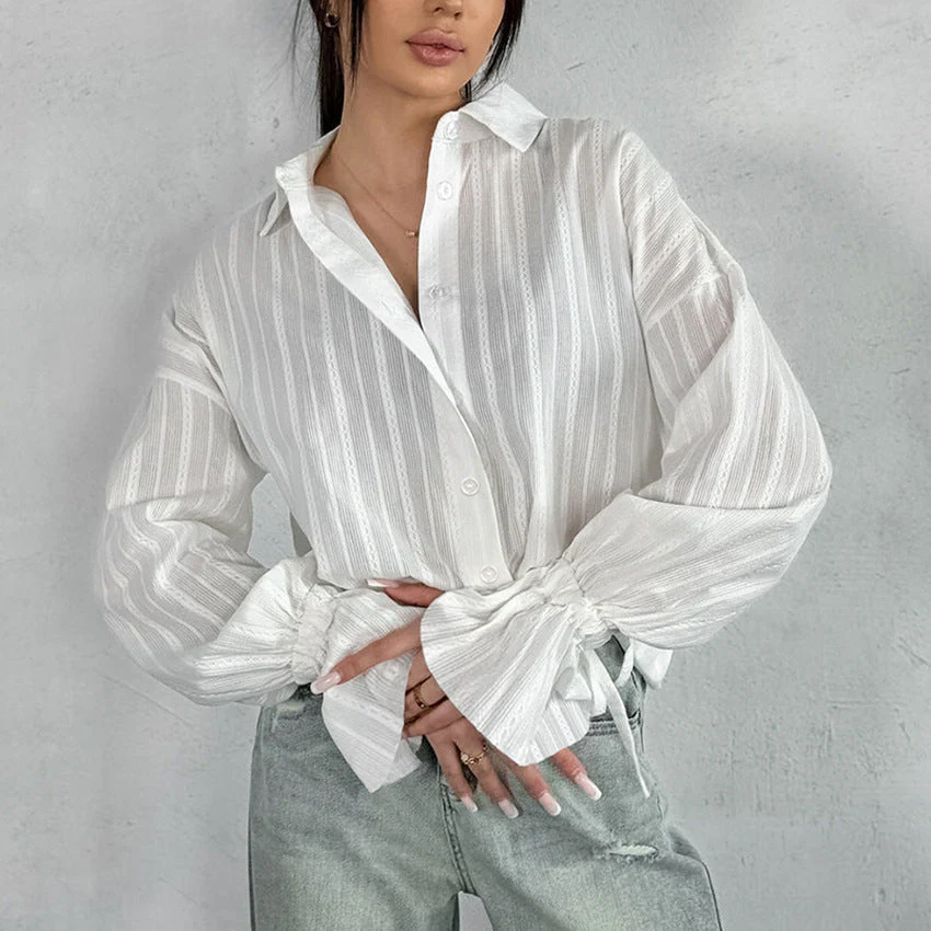 Blouse rayée à poignets noués pour femmes