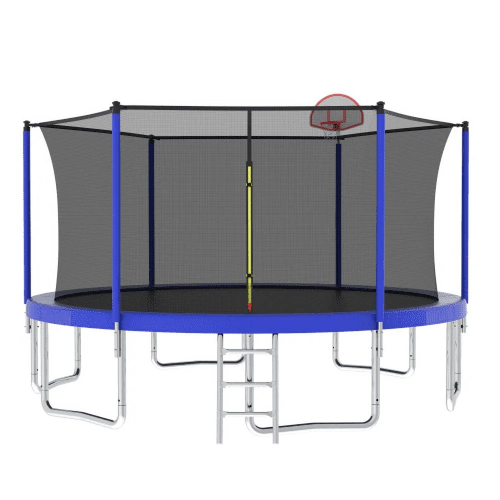 14FT Trampoline for Kids and Adults,Outdoor Large Recreational Trampoline with Ladder and Basketball Hoop,Blue - Image 2