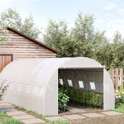 Irovami Serre tunnel de jardin 6 x 3 x 2 m avec porte enroulable, 12 fenêtres, bâche en PE 140 g/m² et structure métallique galvanisée, blanche, idéale pour la culture de légumes. — vue 3