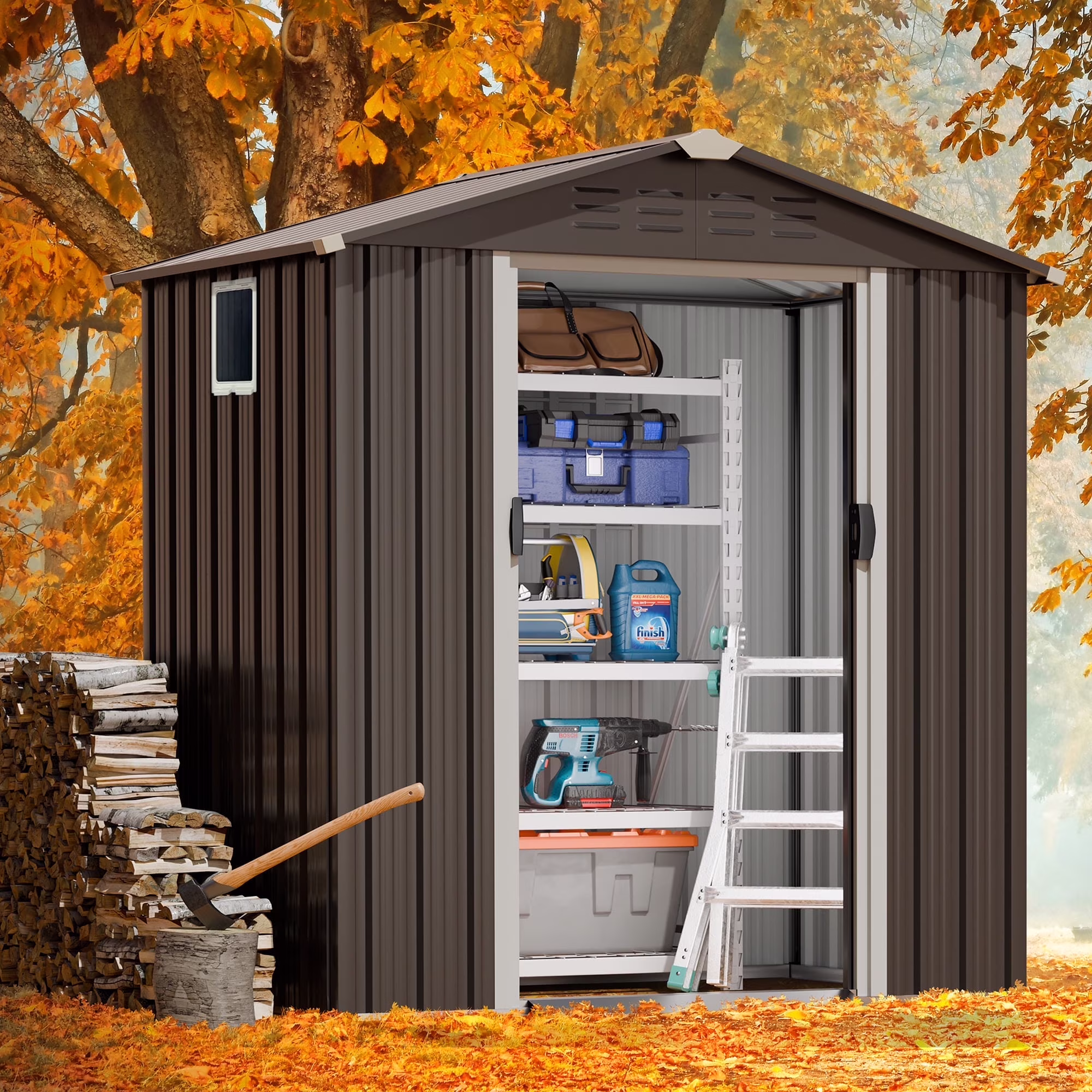 Walsunny 6X4 FT Outdoor Storage Shed,Waterproof Metal Garden Sheds with Lockable Double Door Weather Resistant Steel Tool Storage House Shed Grey