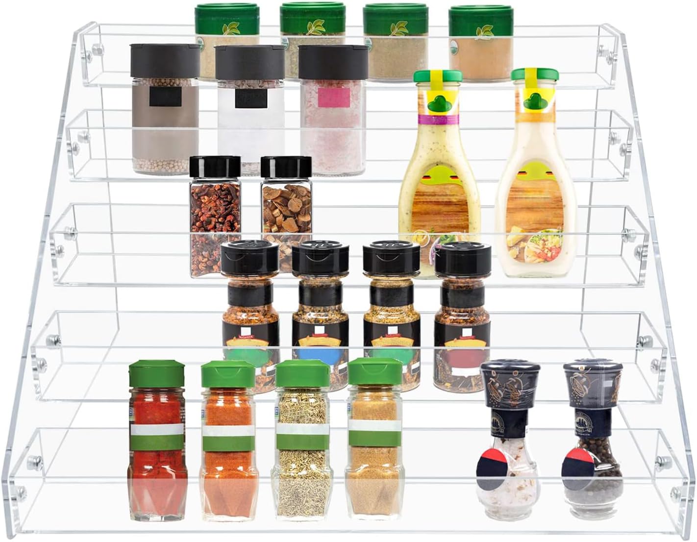 PMMASTO Clear Acrylic Spice Rack for Countertops- 5 Tier