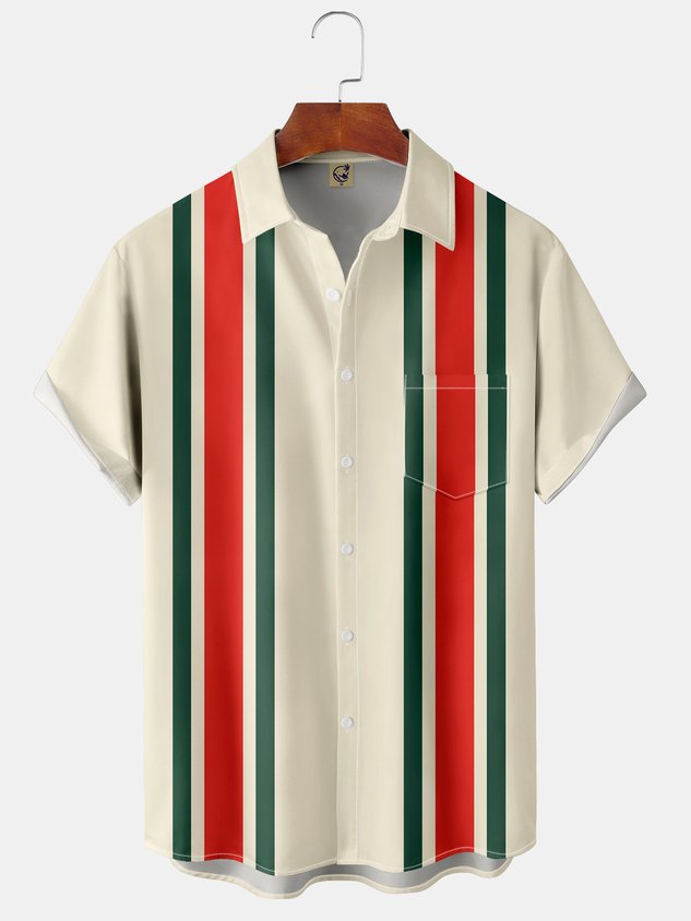 Chemise hawaïenne décontractée à manches courtes pour homme avec poche poitrine imprimée