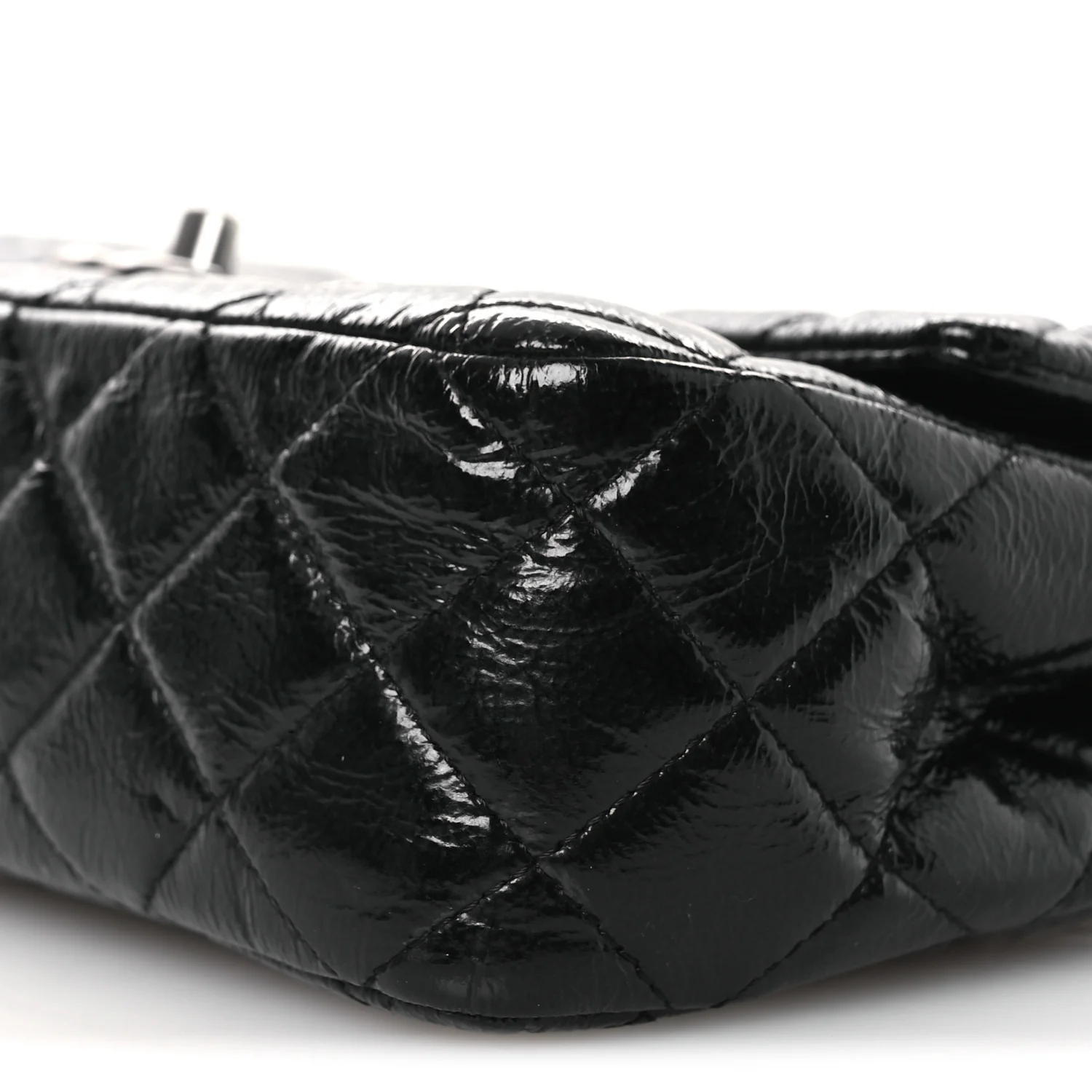 Distressed Patent Quilted Medium Double Flap Black