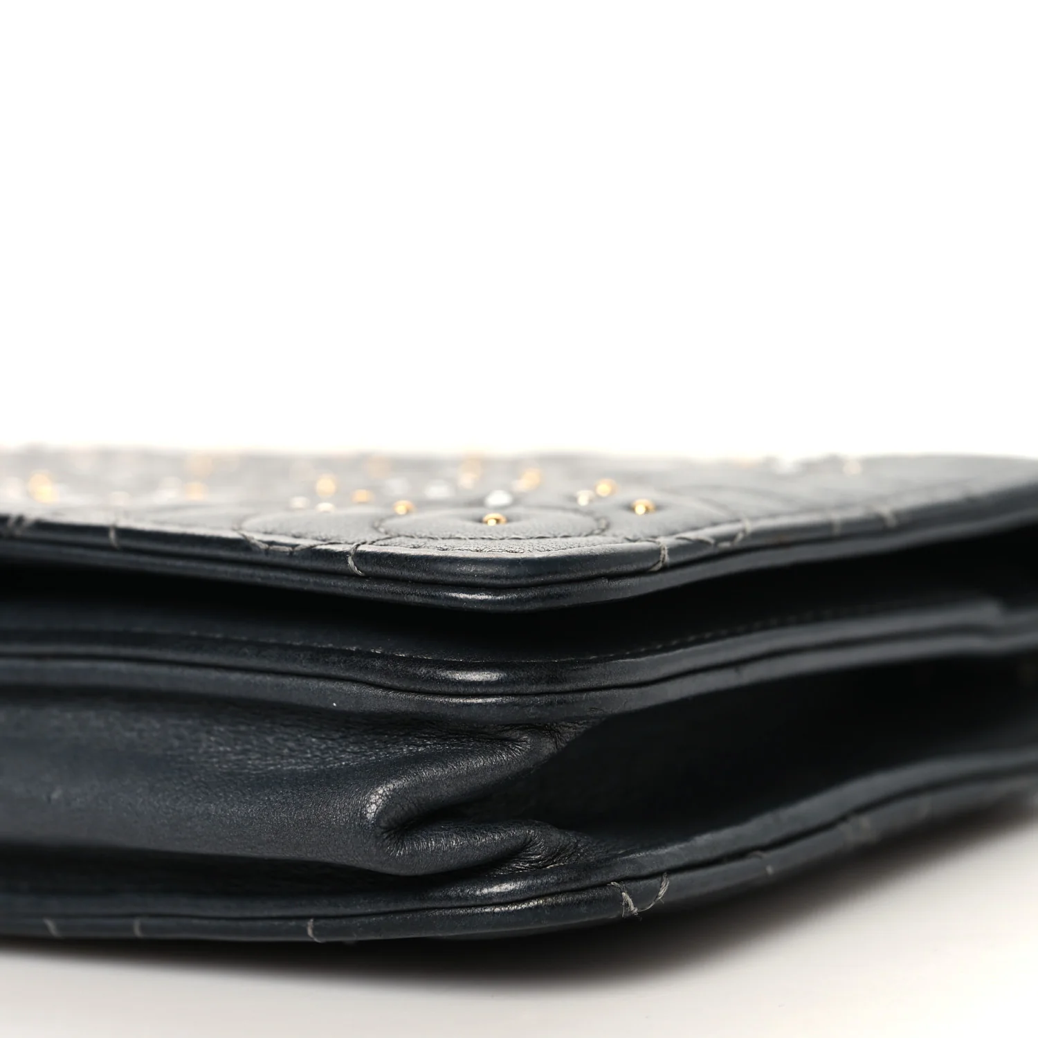 Lambskin Camellia Studded Wallet on Chain WOC Grey