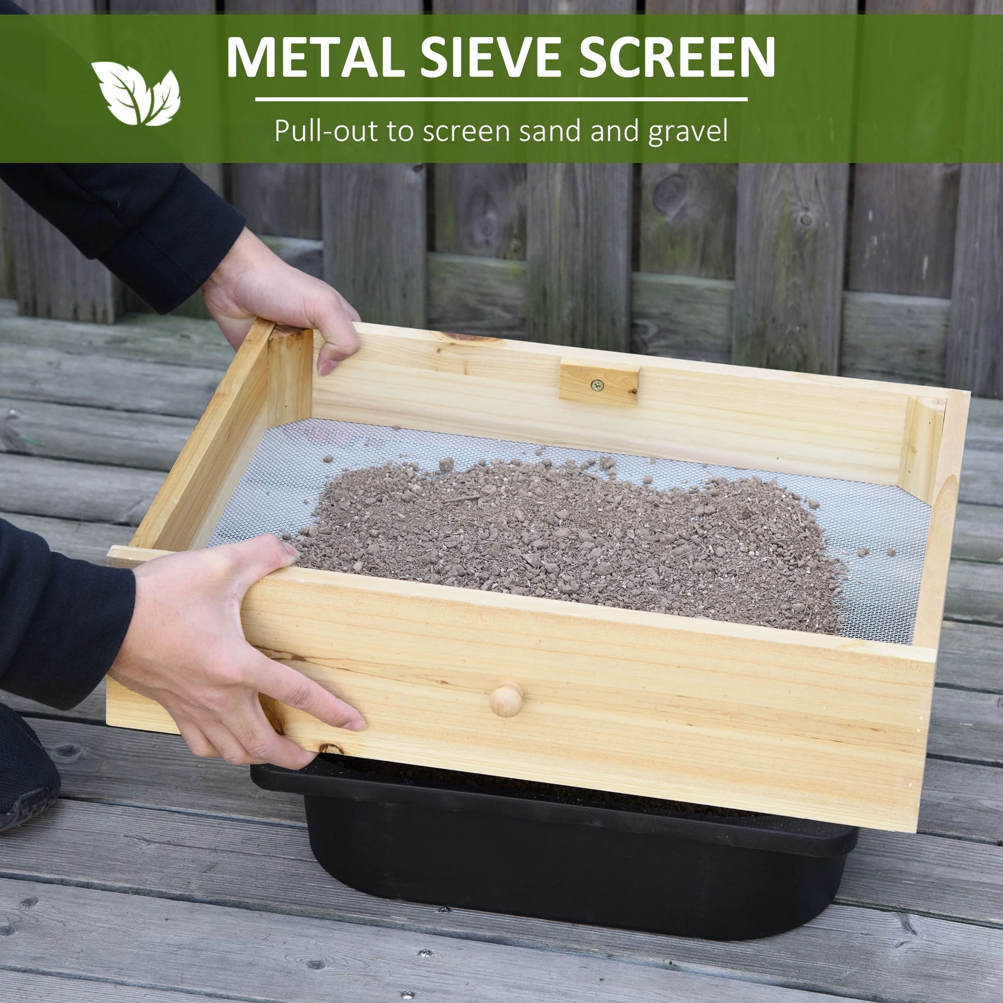 Potting Bench Table, Garden Work Bench, Workstation with Metal Sieve Screen, Removable Sink, Additional Hooks and Baskets for Patio, Courtyards, Balcony, Natural(Natural wood finish) - Image 5