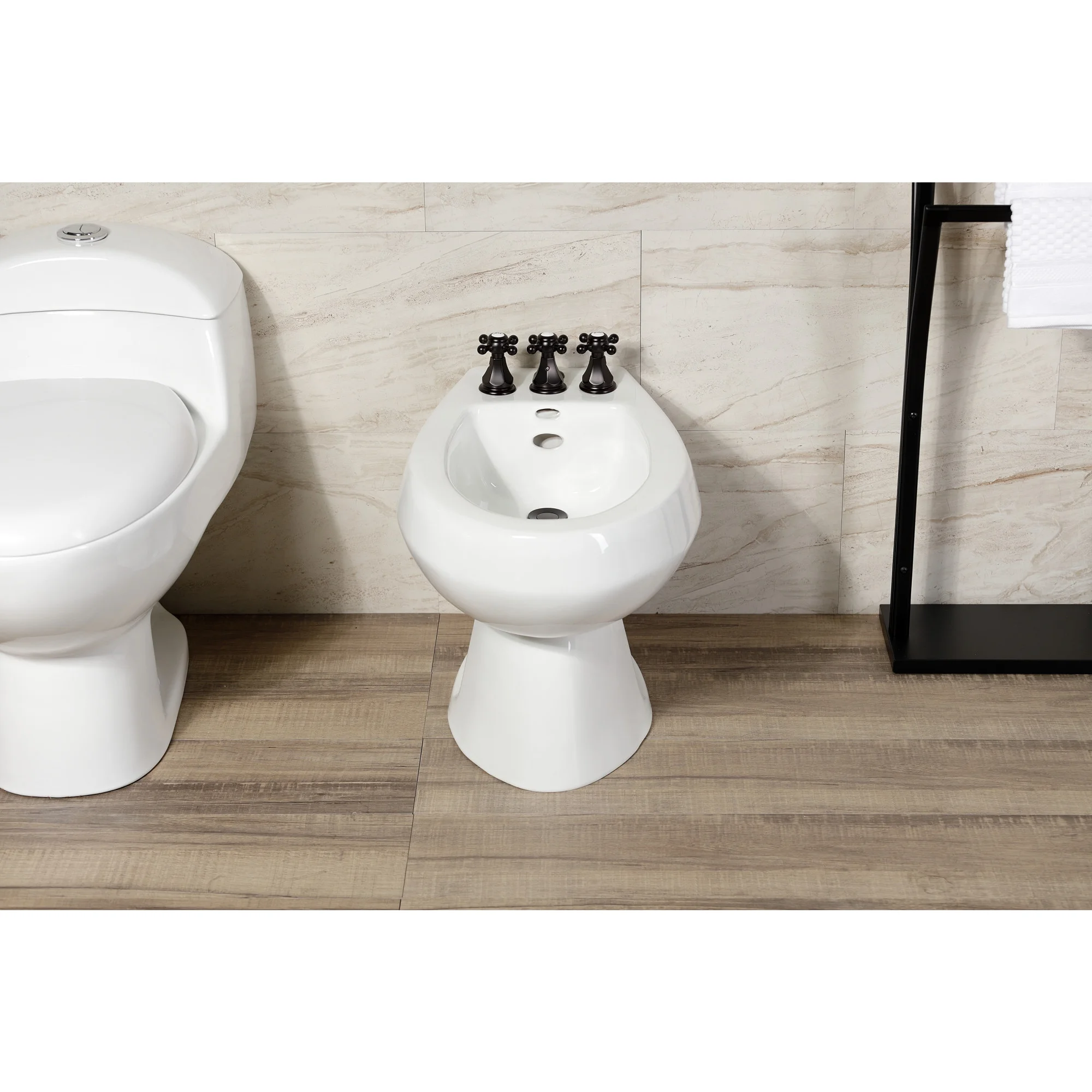 Kingston Brass KB320BX Metropolitan Three-Handle Bidet Faucet with Brass Pop-Up, Matte Black