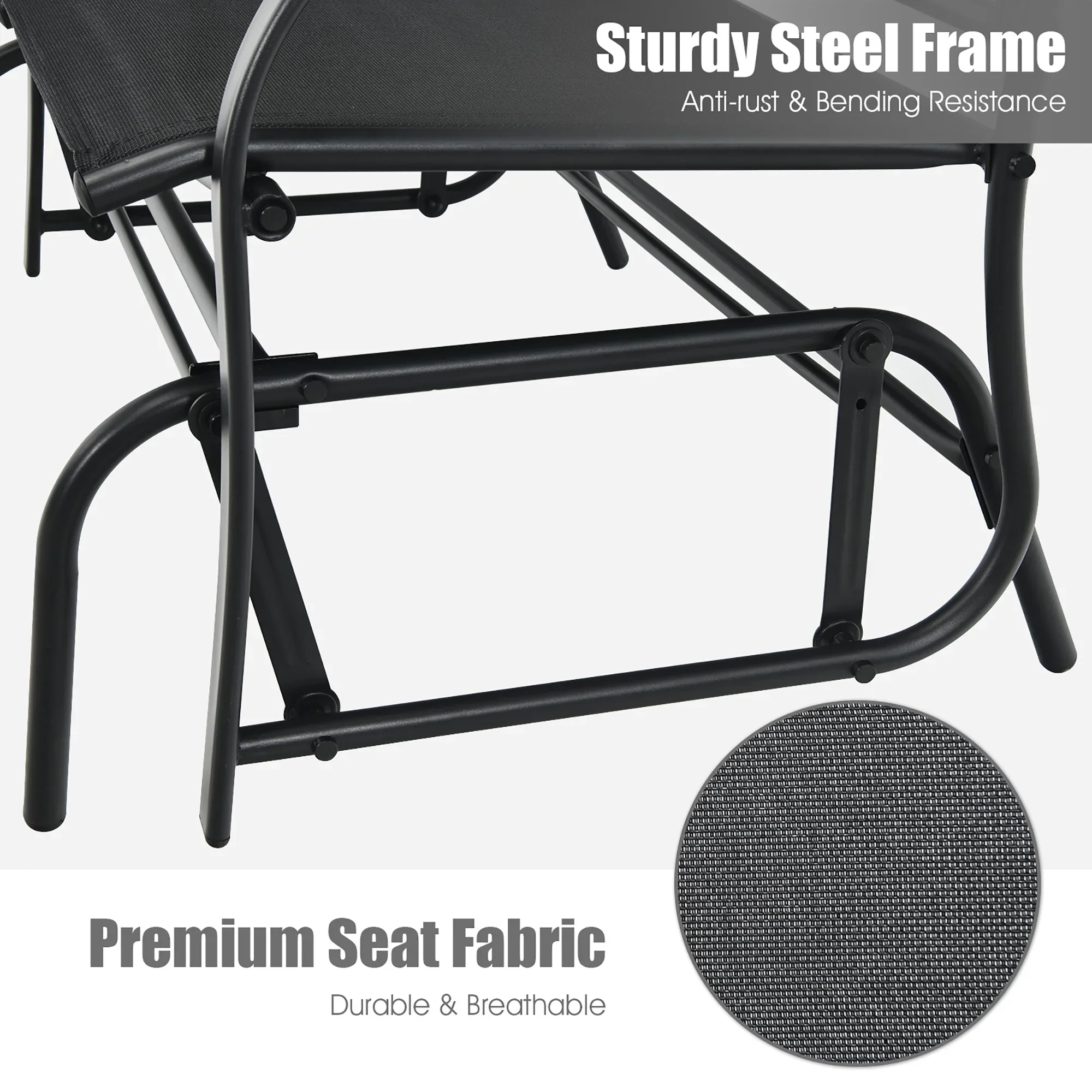 Costway Patio Glider Rocking Bench Double 2 Person Chair Loveseat Garden Black