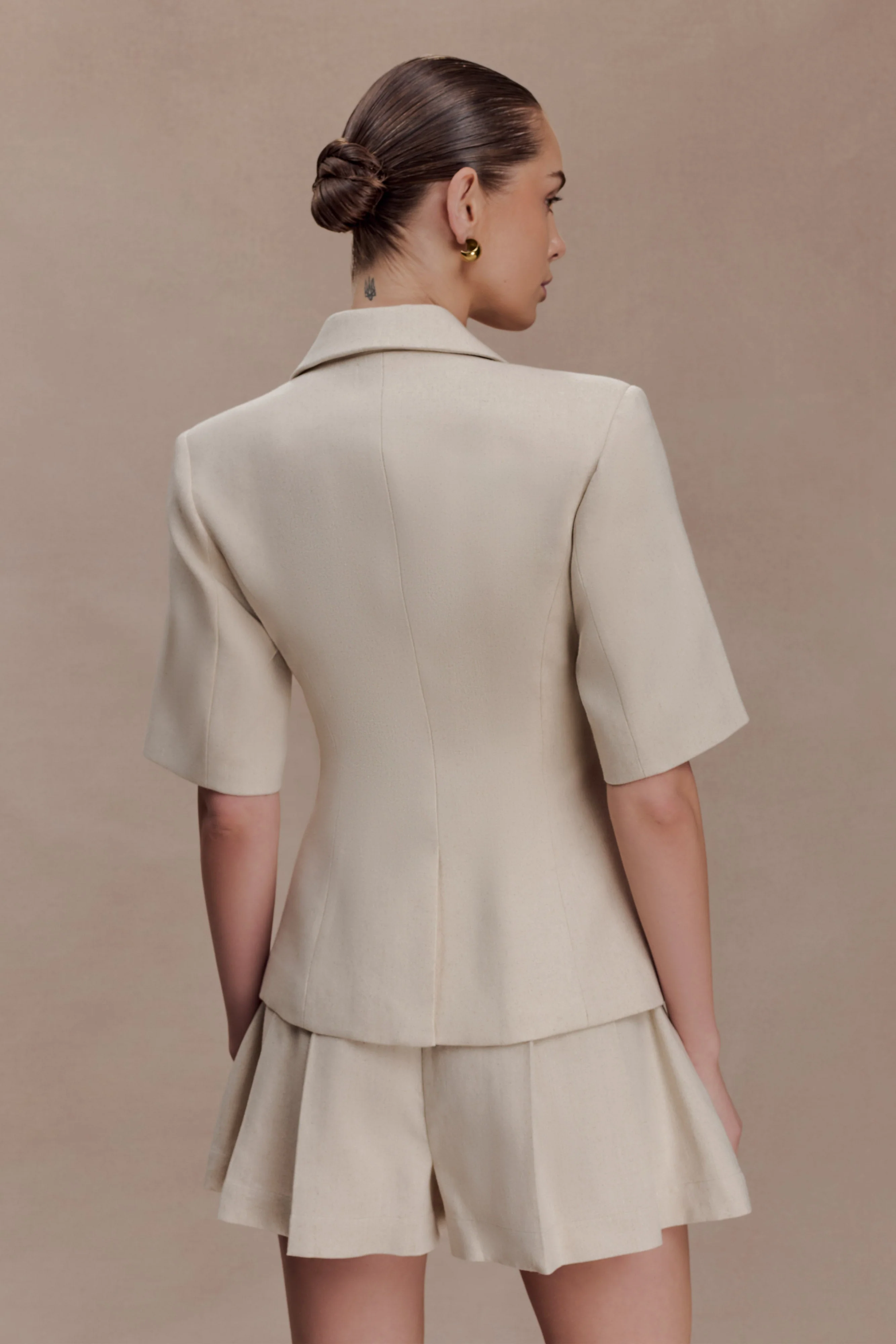 Martine Short Sleeve Linen Top - Natural