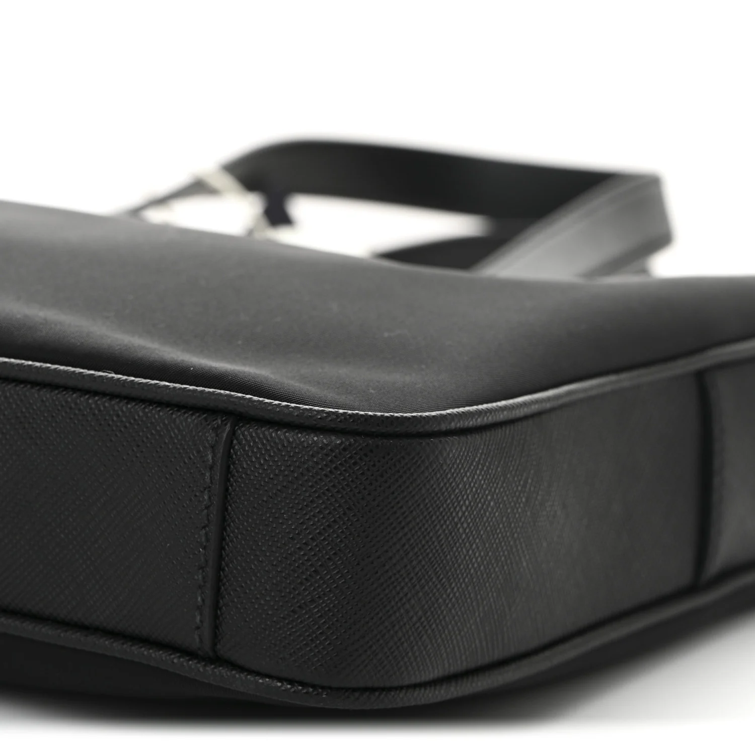 Re-Nylon Saffiano Metal Triangle Logo Briefcase Black