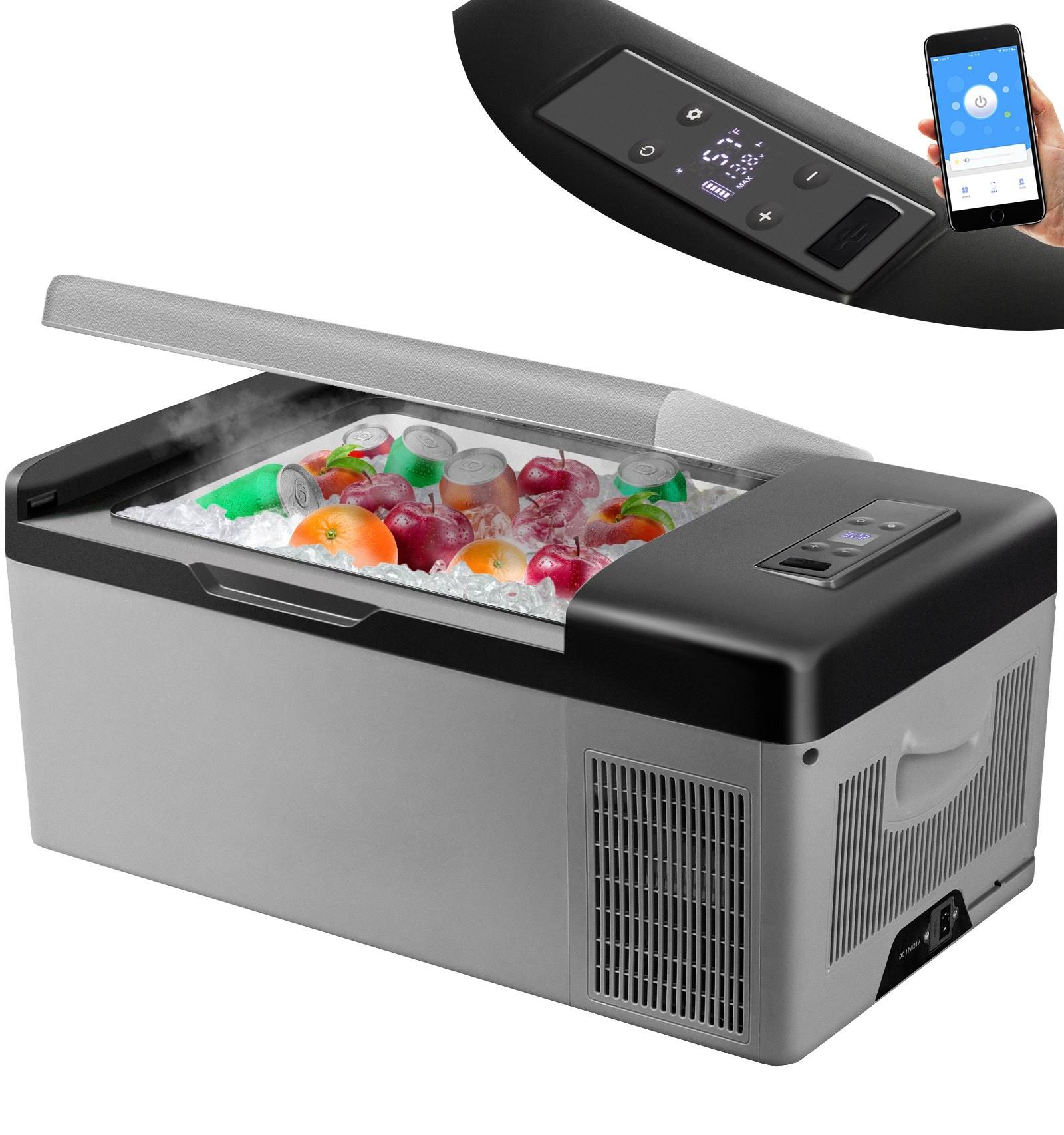 VEVOR 12 Volt Refrigerator 16 qt Portable Mini Car Fridge w/ -4��F-68��F Cooling Range & App Control 12/24V DC & 110-240V AC Electric Compressor Cooler