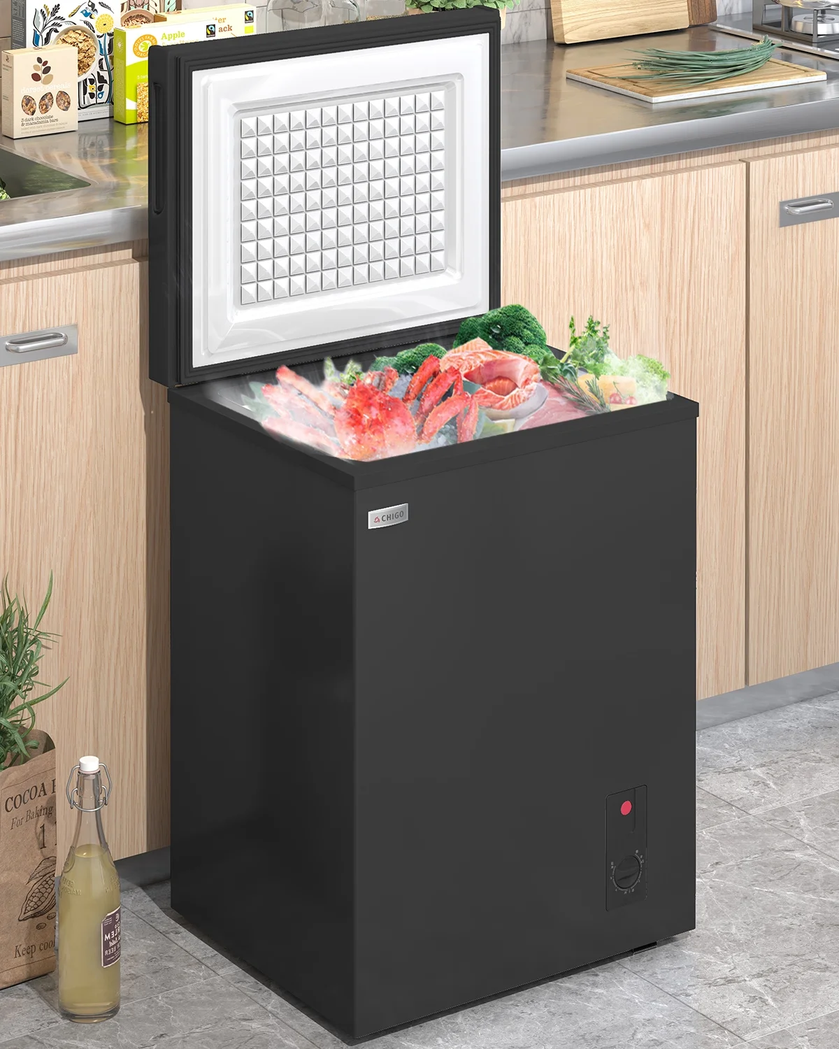TABU Chest Freezer, 3.5 cu ft Deep Freezer, Garage Ready, Adjustable Temperature, Black