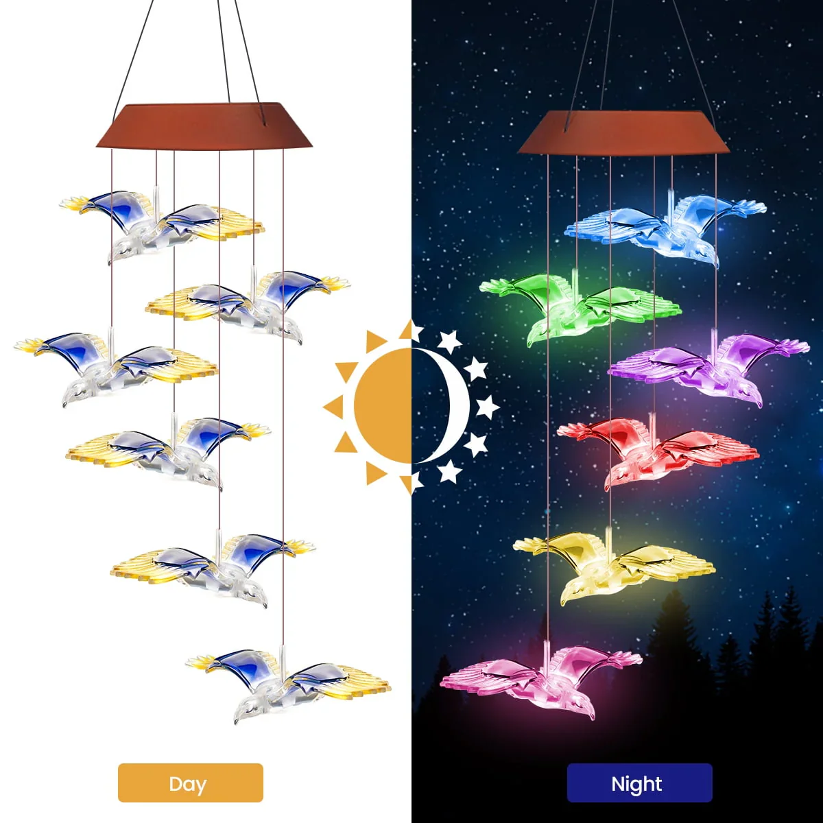 Wind Chimes, Solar Hummingbird Wind Chimes Waterproof Outdoor Lights Color Changing LED for Party Night Garden Birthday Gifts