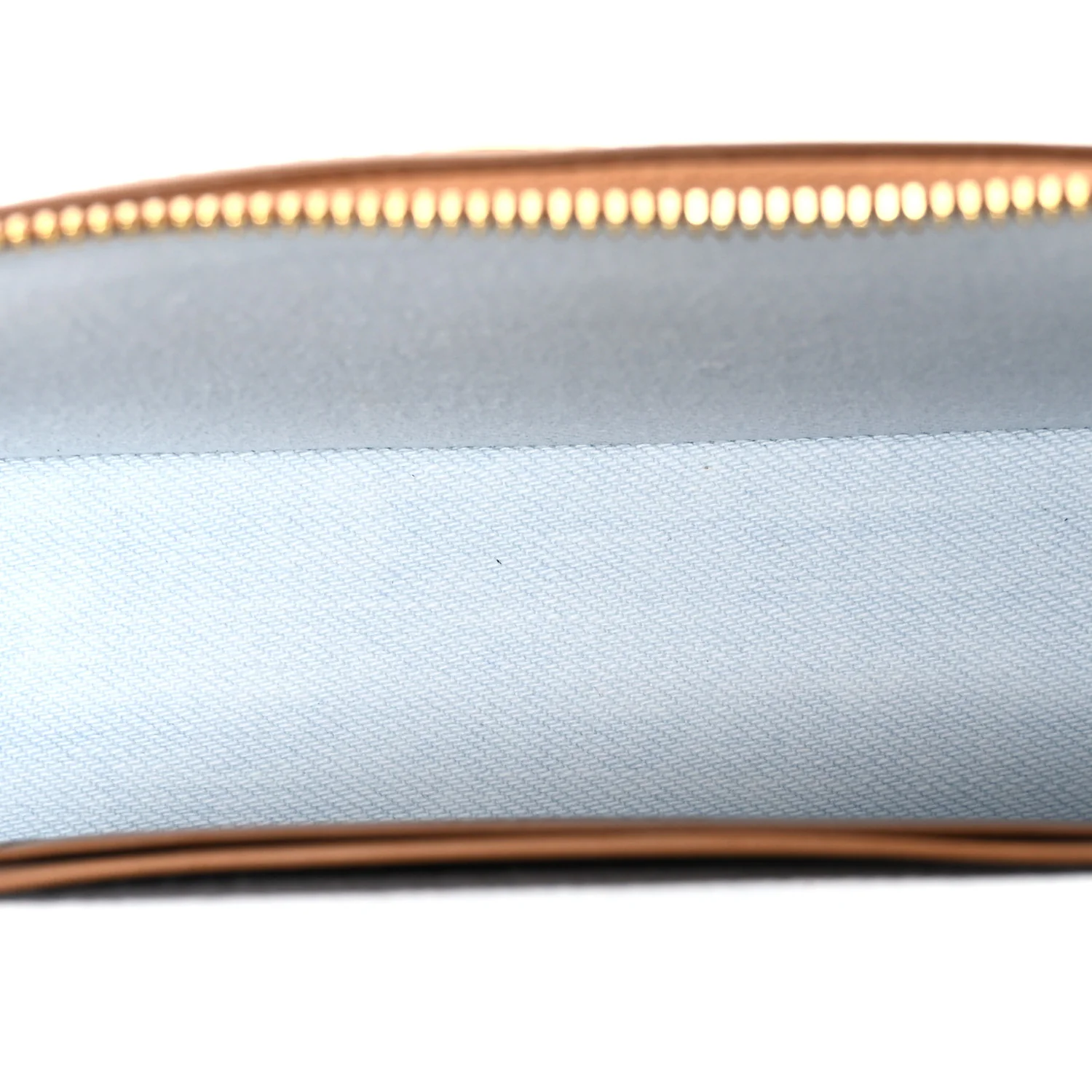 Washed Denim Calfskin Quilted Top Handle Slim Vanity Case With Chain Blue Brown