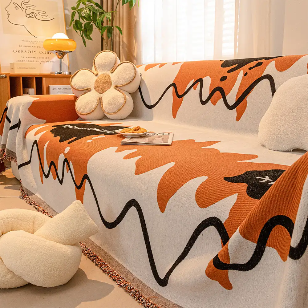 Ice Cream Wavy Chenille Scratch-Resistant Sofa Blanket Couch Cover