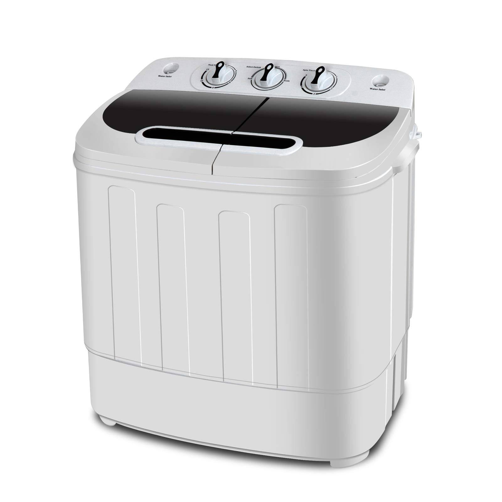 Super Deal Compact Mini Twin Tub Washing Machine, Portable Laundry Washer W/WASH and Spin Cycle Combo, Built-In Gravity Drain, 13lbs