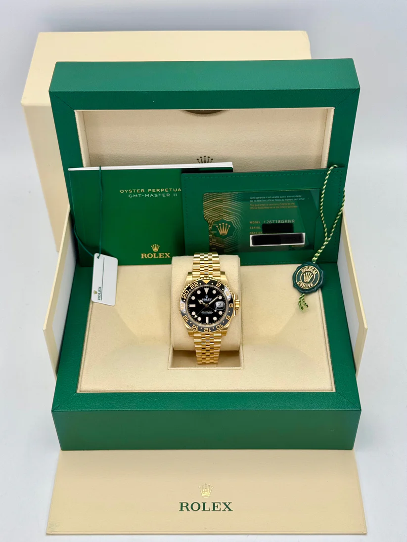 [Super Clone]RLX GMT-Master II 40mm 18k Yellow Gold Ceramic Bezel Black Dial Jubilee 126718grnr