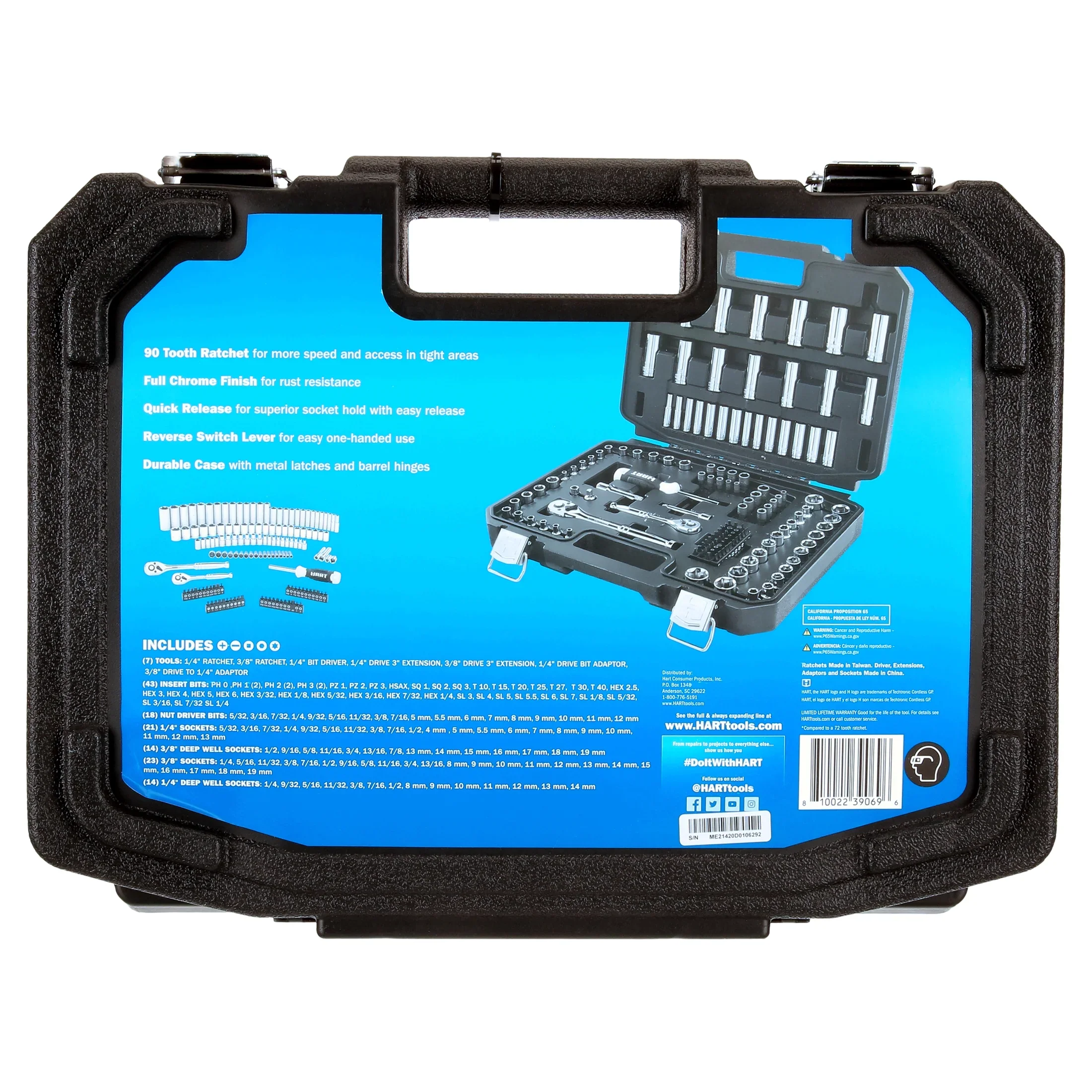 HART 140-Piece 1/4 and 3/8-inch Drive Mechanics Tool Set, Chrome Finish, SAE & Metric