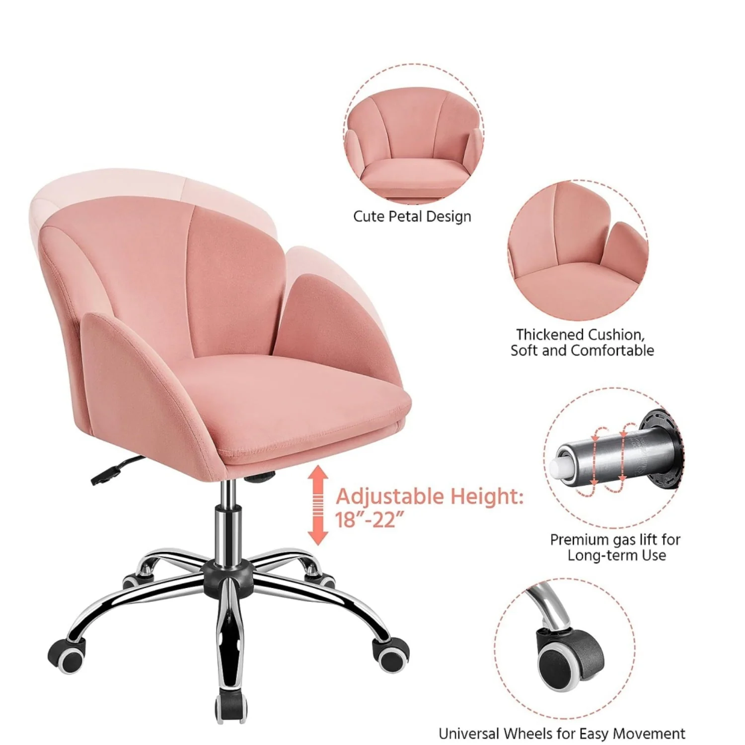 Velvet Desk Chair for Home Office, Makeup Vanity Chair with Armrests for Bedroom Modern, Swivel Rolling Chair(Black) Image 10