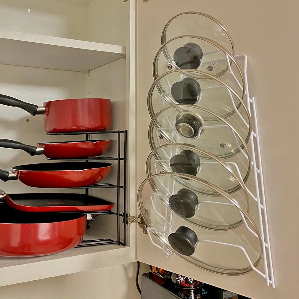 Evelots Pot Lid Storage-Cabinet Door/Wall-Organizer-6 Pot/Pan Covers-No Scratch