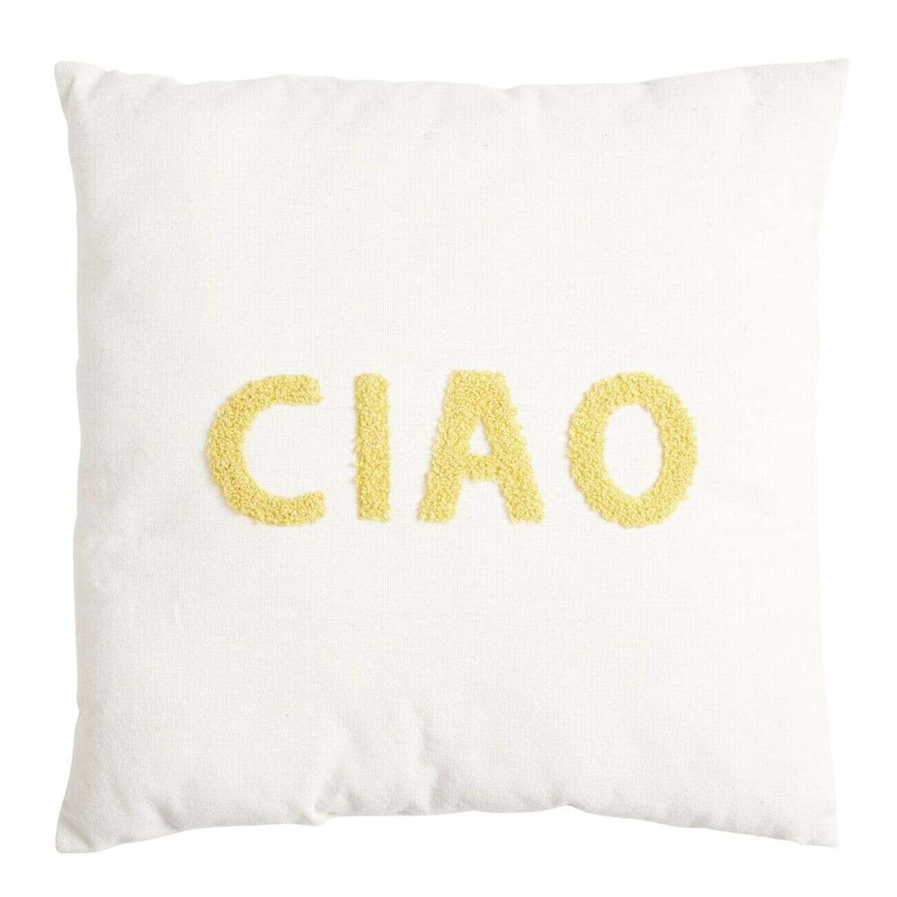 Coussin carré uni avec mot positif tissu en relief 40x40cm (4 modèles)