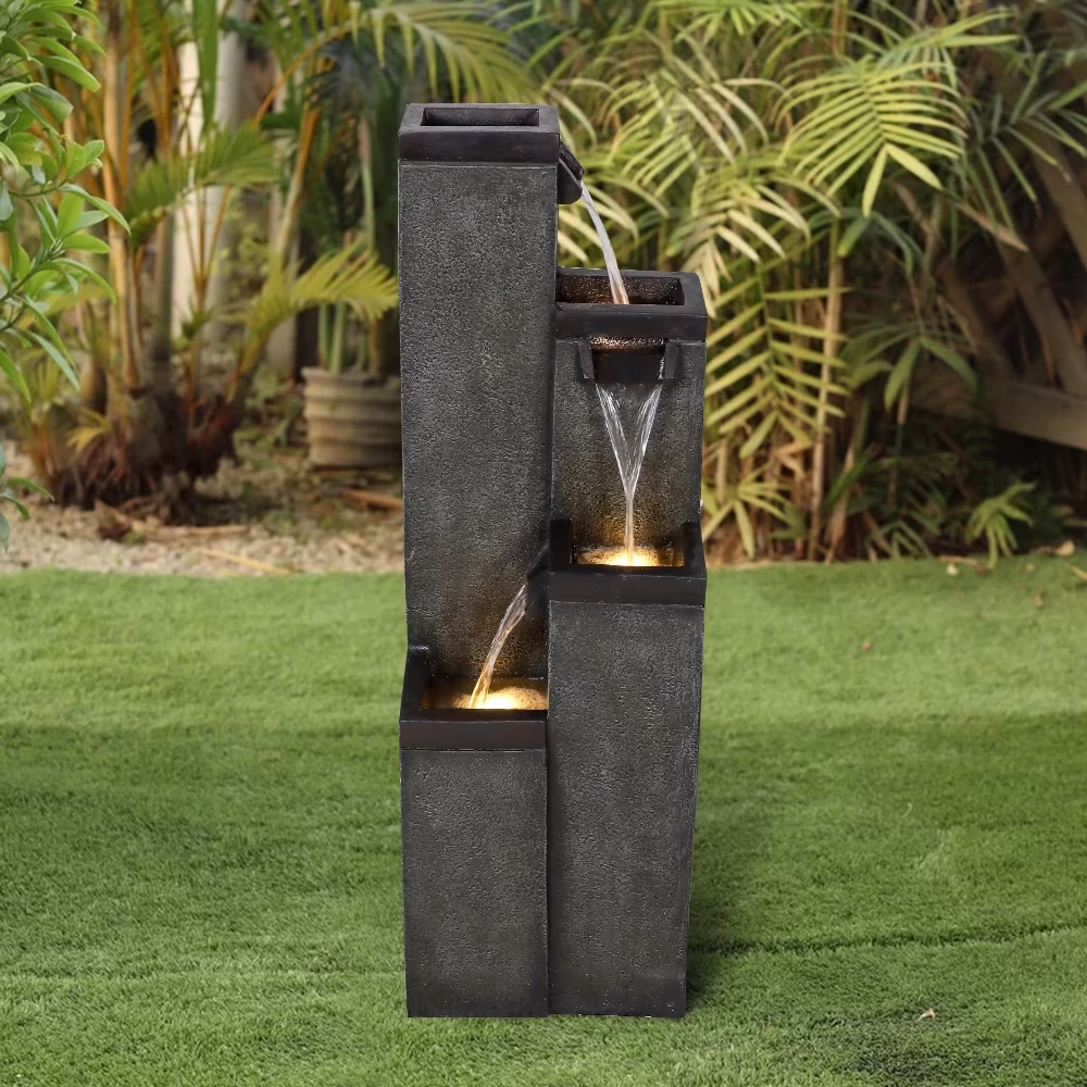 4-Tier Modern Floor-Standing Water Fountain,39.3�� Indoor Outdoor Water Fountain with Lights for Garden, Patio Backyard and Home Art Decor