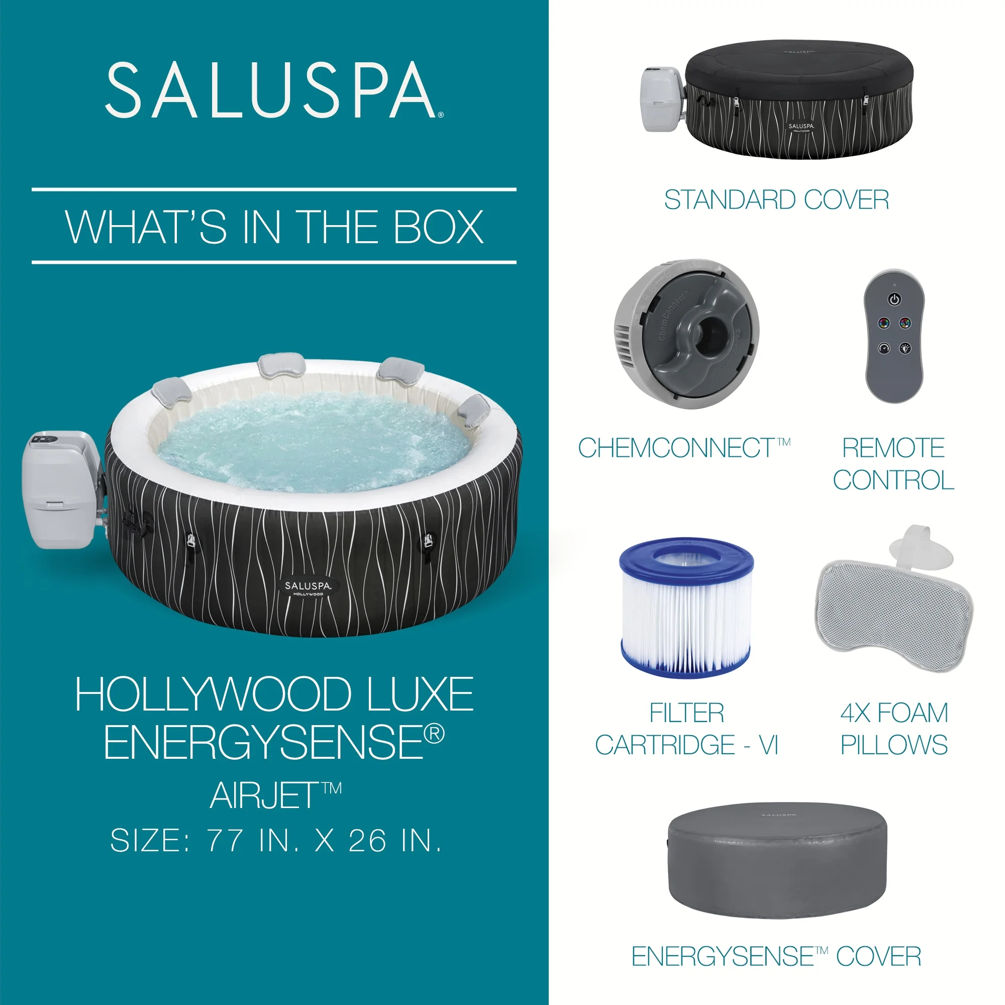 SaluSpa Hollywood Luxe AirJet Inflatable Hot Tub w/ Pump #P08411(Black Print) - Image 4