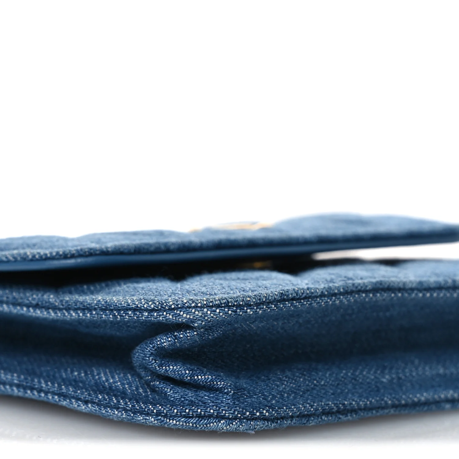 Denim Quilted CC Pearl Crush Clutch With Chain Blue