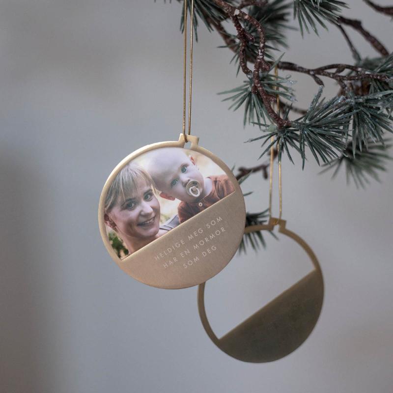 Julepynt m/fotoramme Mormor 7x0,5 cm 14K gull