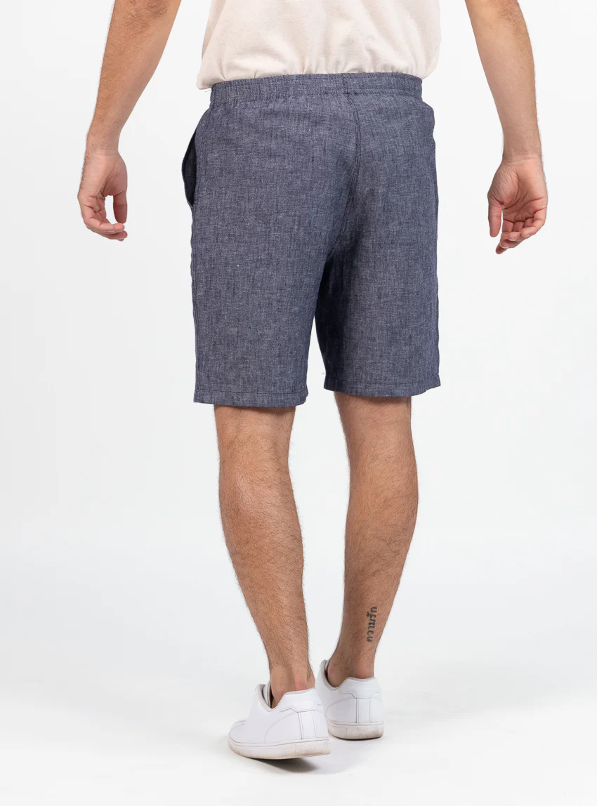 Bermuda homme en lin et coton bleu jean