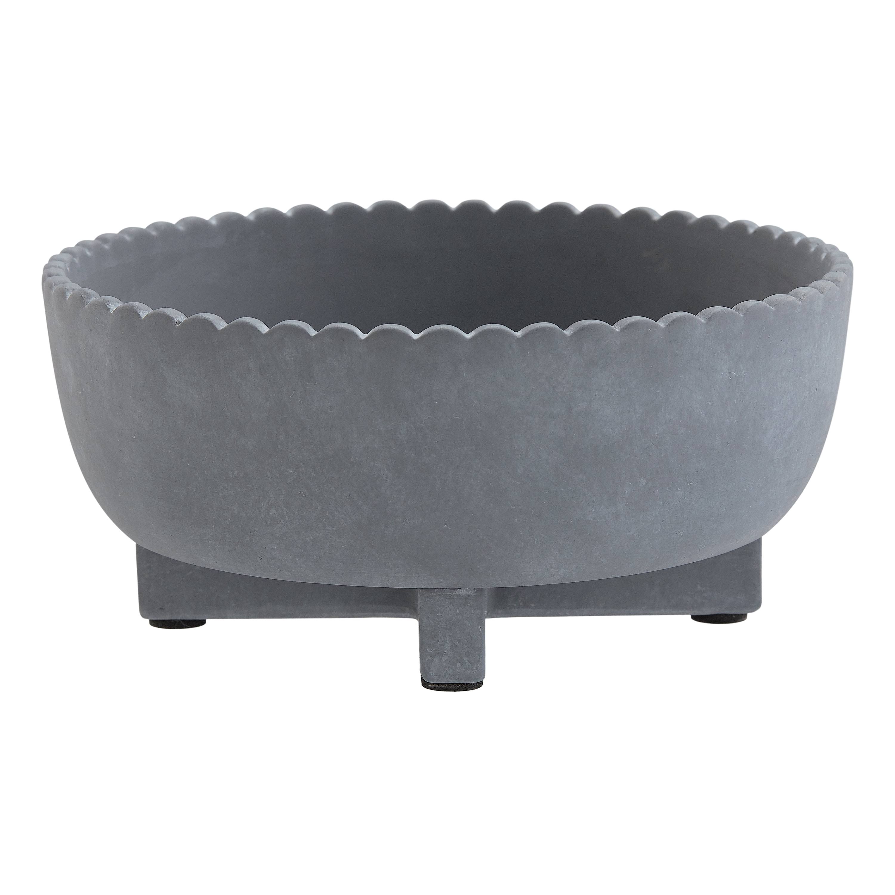 Better Homes & Gardens Pottery 8 inch Thalea Ceramic Scalloped Bowl with Stand, Grey
