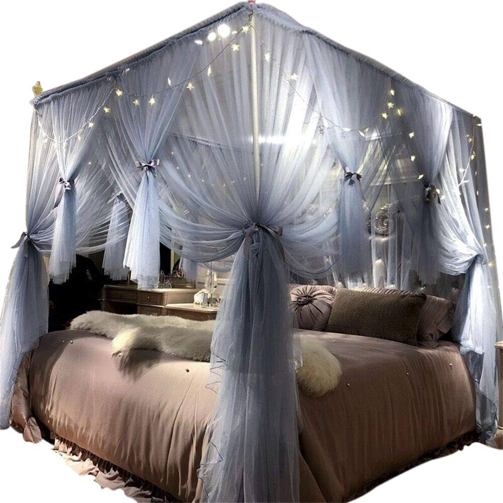 Joyreap 4 Corners Post Canopy Bed Curtain for Girls & Adults - Royal Luxurious Cozy Drape Netting - Cute Princess Bedroom Decoration Accessories (