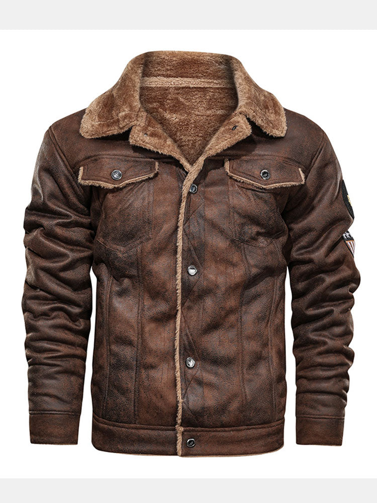 Veste en faux daim doublée de fausse fourrure, coupe classique