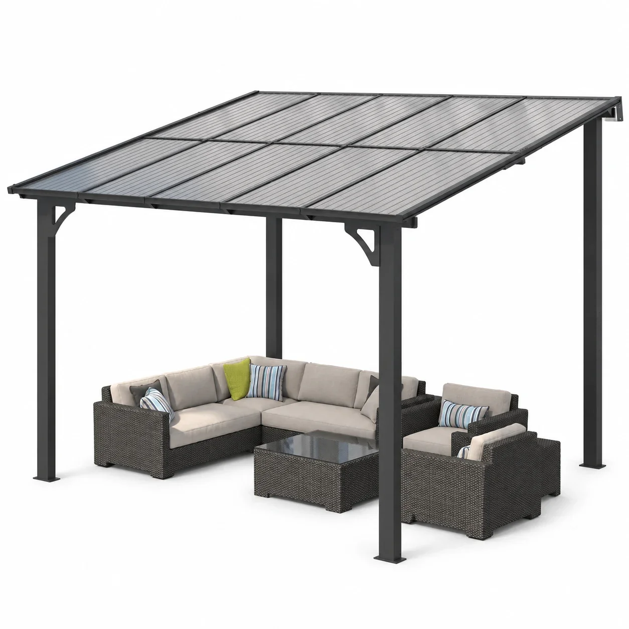 AECOJOY 10 x 8 Ft Wall-Mounted Hardtop Gazebo, Polycarbonate Roof & Metal Frame, Dark Grey