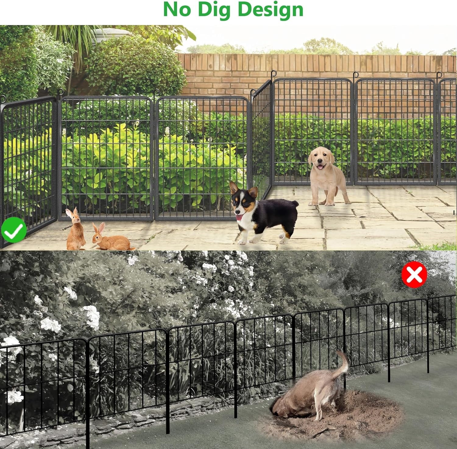 Jhsomdr Garden Fence Outdoor 22ft(L)��32in(H) No Dig Fence Panels with Gate, 10 Panels Decorative Garden Fencing Metal Animal Barrier Fence Flower Bed Fencing for Patio Backyard