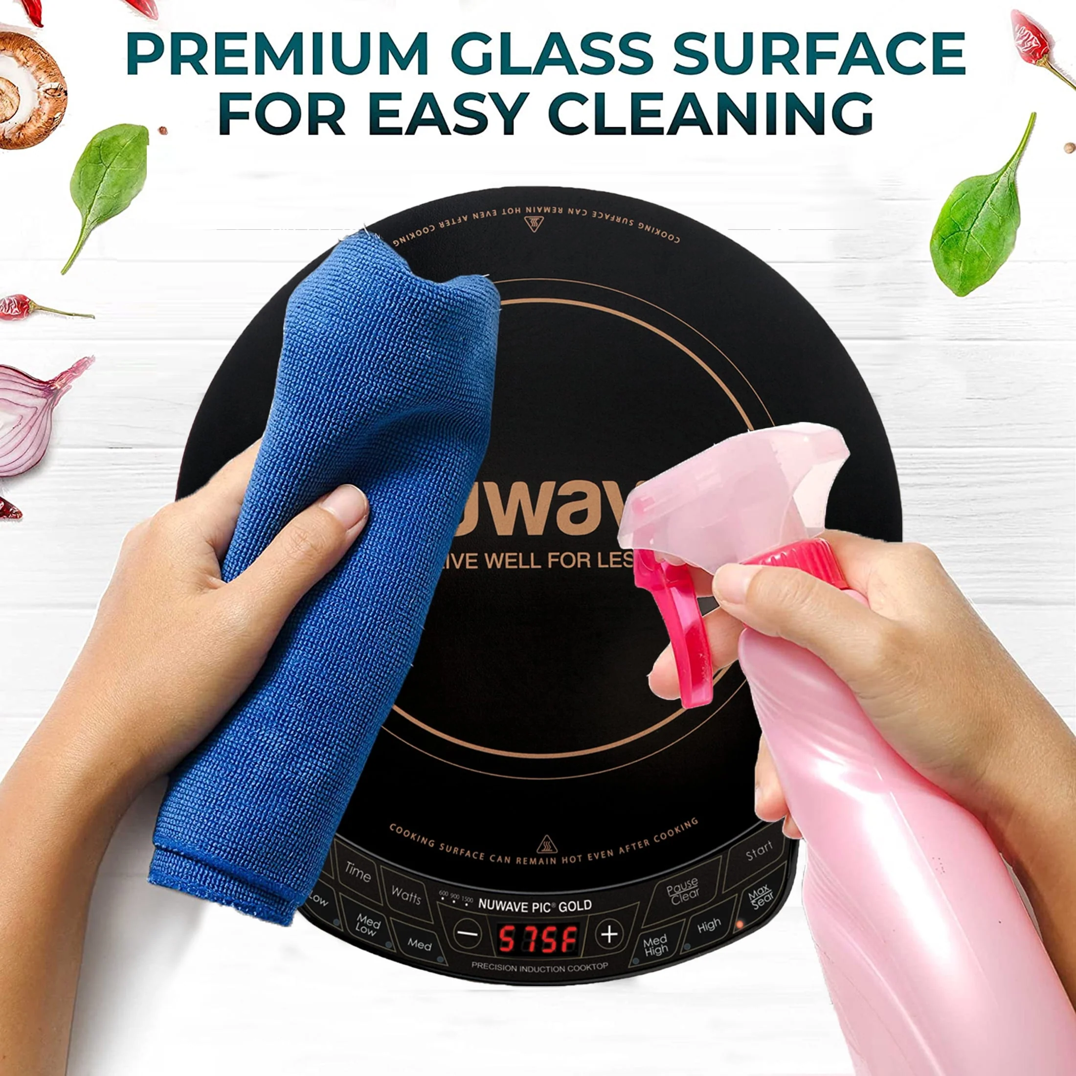 Nuwave Precision Induction Cooktop 8 in Portable Induction Cooker, 100F to 575F and 3 Wattage Settings