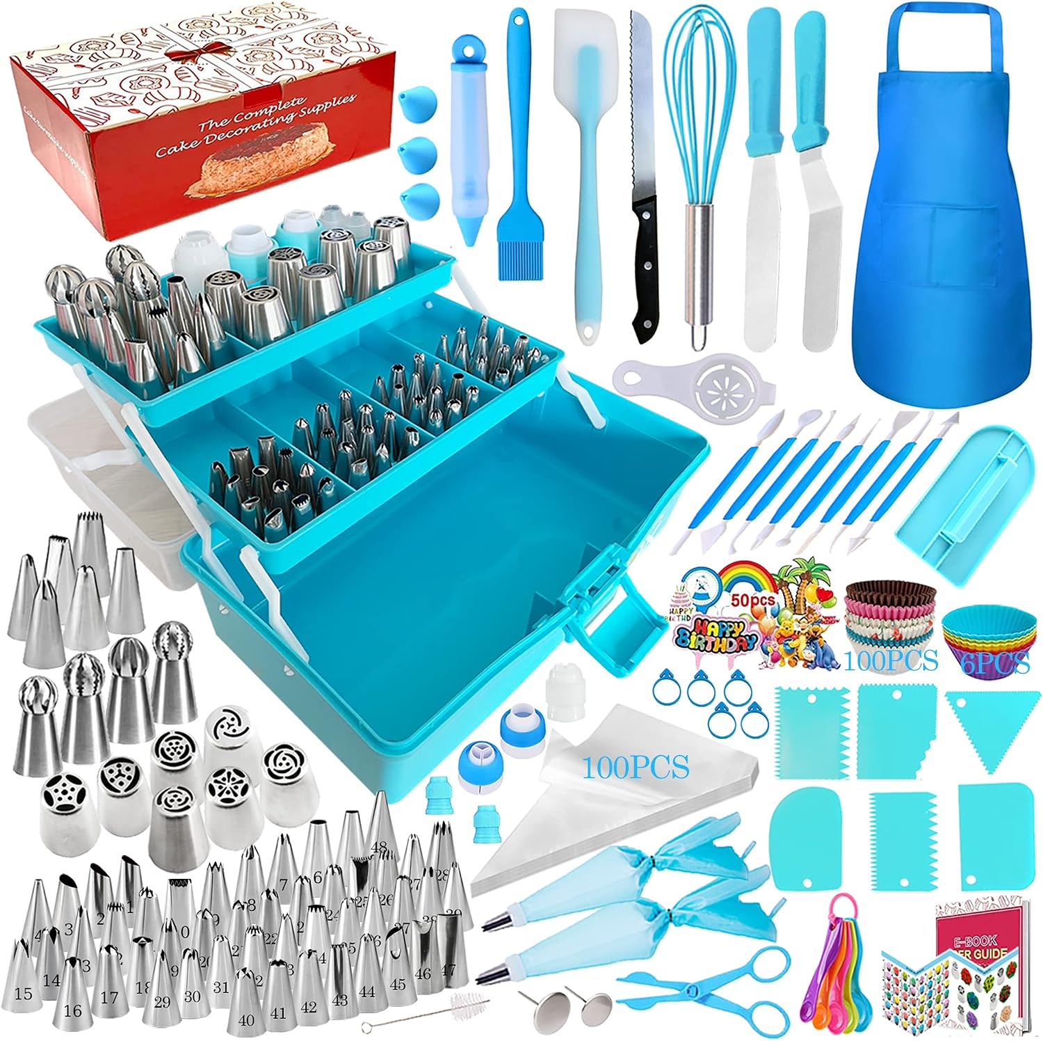 Makmeng Cake Decorating Tools Supplies Kit - 368Pcs Baking Supplies with Storage Case for Beginners - Icing Piping Bags and Tips Set for Decorating Cookies, Cupcakes & Cakes with Fondant