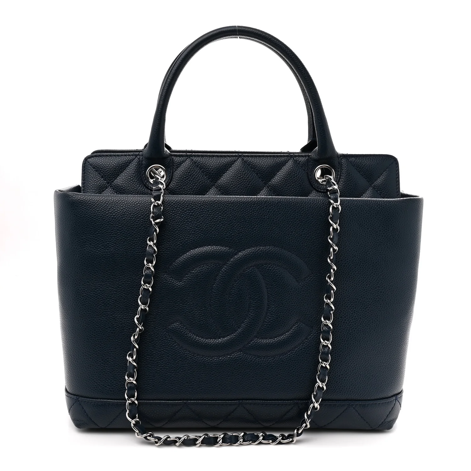 Soft Caviar CC Medium Top Handle Tote Navy Blue